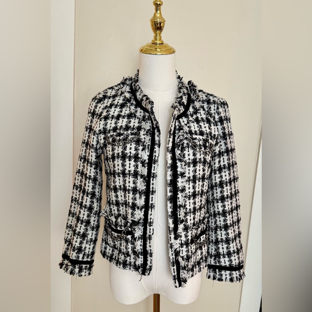 Chic Black and White Tweed Jacket